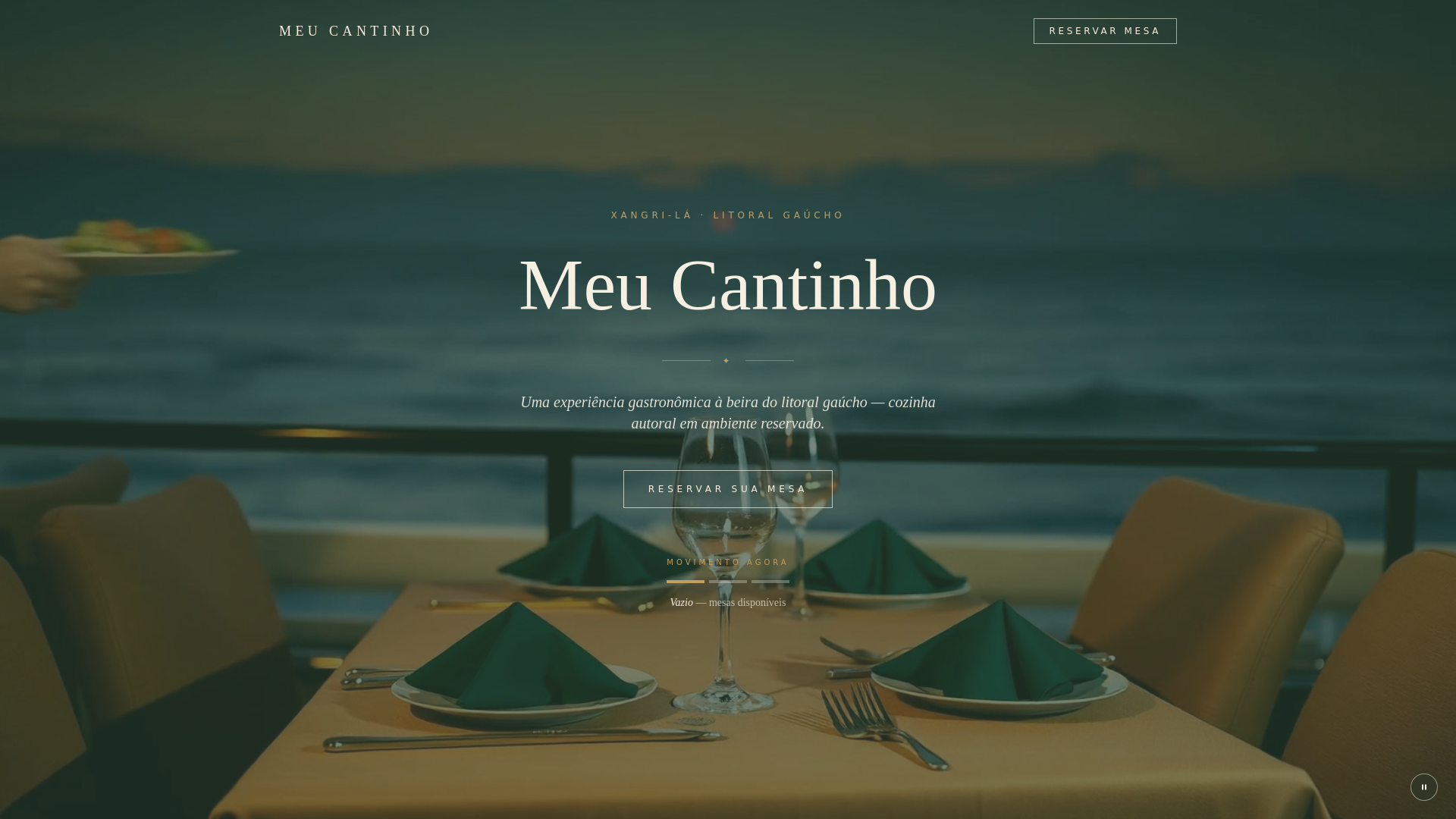 Página inicial do restaurante Meu Cantinho com cardápio e reservas
