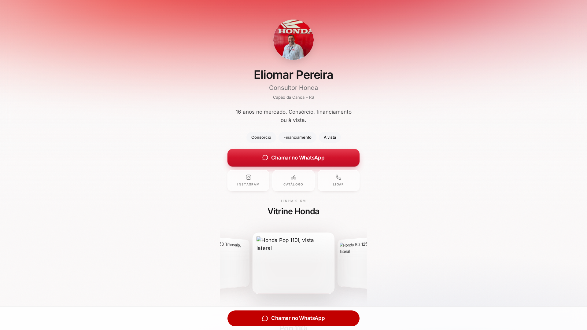 Mini-site escuro do consultor Honda Eliomar Pereira